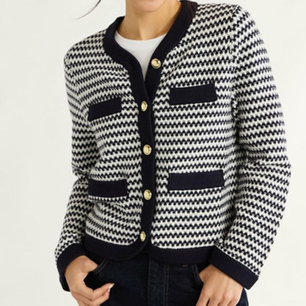 Navy and White Women's Sweater